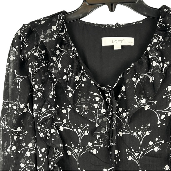 Whimsigoth Black White Blouse Size Large Petite Heart Print Top Chiffon Poet EUC - Picture 4 of 11